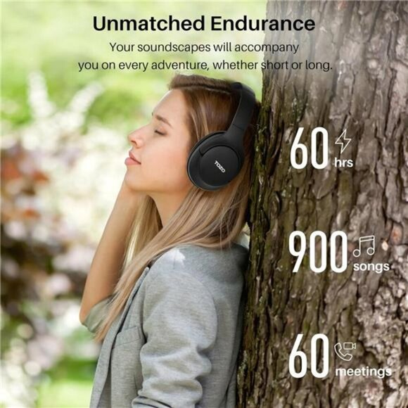 TOZO HT2 Noise Cancelling Headphones Wireless Bluetooth Over Ear Hi Res Audio - Picture 5 of 7